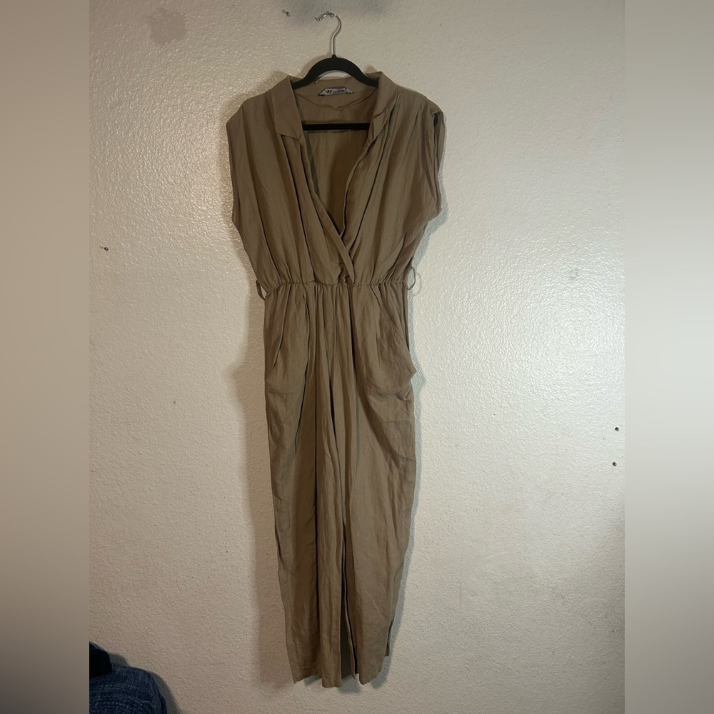 Zara Women’s Linen Blend Belted Jumpsuit M Lagenlook‎ Coastal Summer